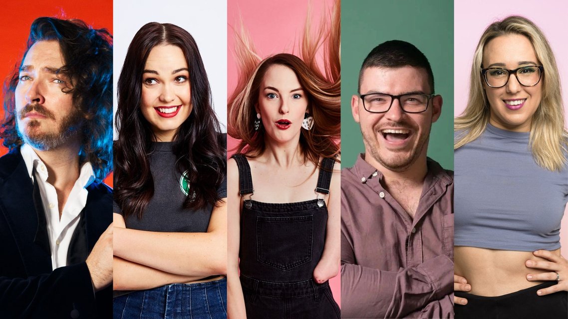 Five diverse individuals, including people of different genders and one with a visible limb difference, smiling and looking at the camera against colourful backgrounds.