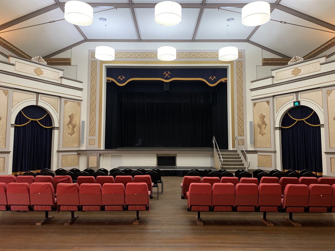 The interior of an old art deco town hall in an Australian country town.