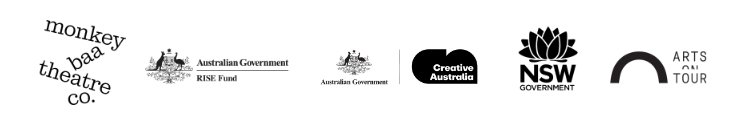 Producer, support and funding logos for Monkey Baa Theatre Company's 2025 tour of 'Yong'.